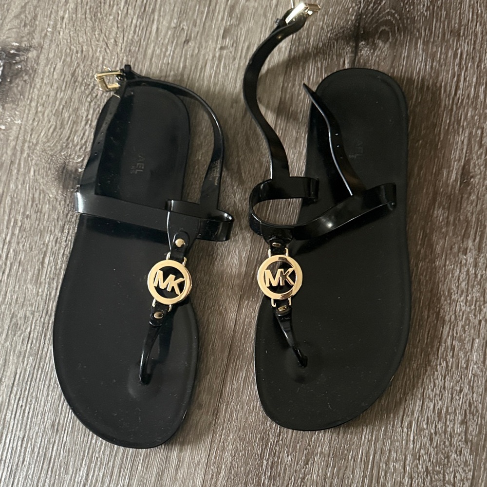 Michael Kors Black Sandals with Gold Accents